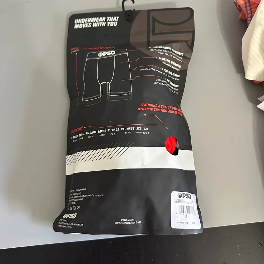 PSD Underwear Mens Classic Cotton 3-Pack Premium Boxer Briefs Flame 124180157 S